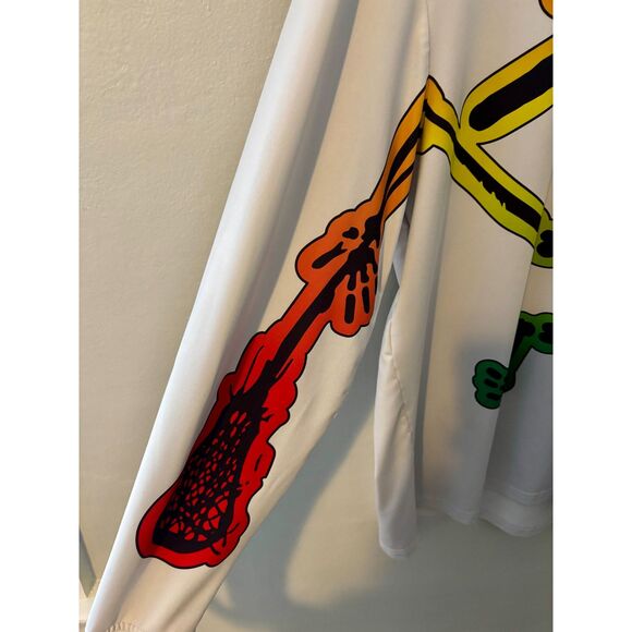 Flow Society Lax Skeleton Long Sleeve Shirt White Neon Graphic Lacrosse L - Picture 3 of 5